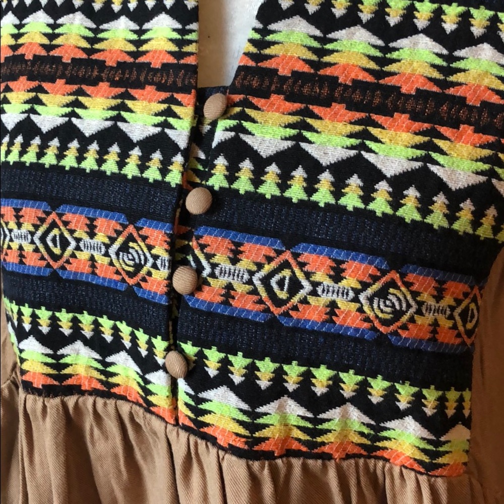 NWOT Umgee Tan 3/4 Sleeve Dress with Aztec Print - Picture 3 of 6